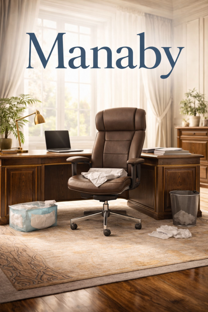 Manaby – moderner Arbeitsplatz mit leerem Bürostuhl als Symbol für Isolation und gesellschaftliche Entfremdung