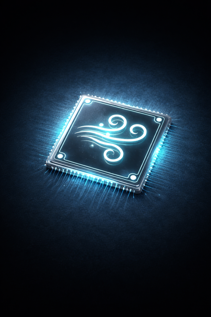 Air Aether in Gods and Heralds, shown as an ancient glowing technology chip with a wind symbol.